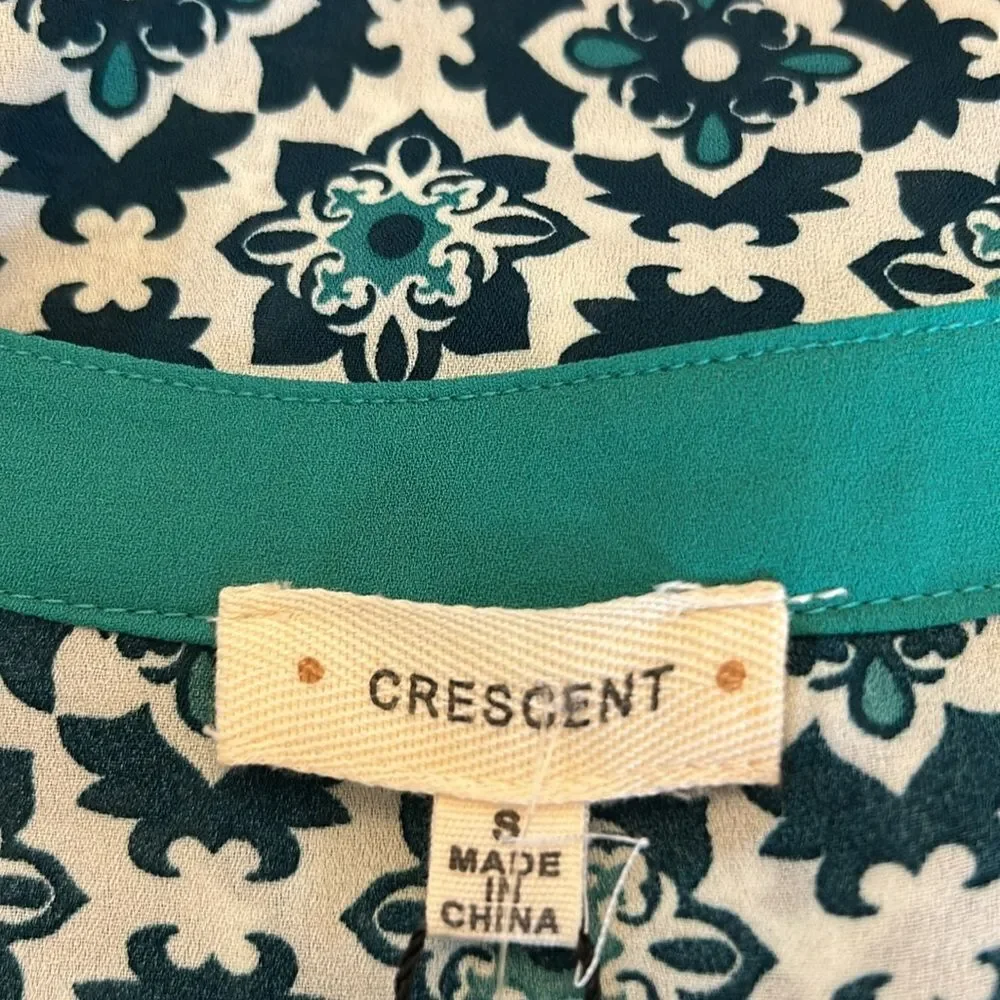 Crescent Allium green white patterned tie waist tunic Size S New